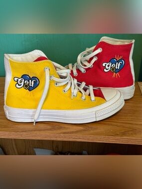 Golf Wang Converse High-Top Sneakers in Yellow and Red